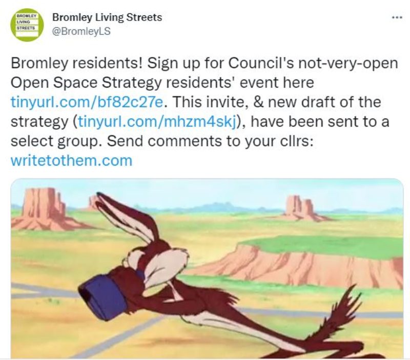 The Tweet from Bromley Living Streets Revealing the Consulation